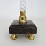 Pair of large candlesticks, Restoration style in brass, black marble, glass. 19th century