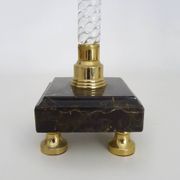 Pair of large candlesticks, Restoration style in brass, black marble, glass. 19th century