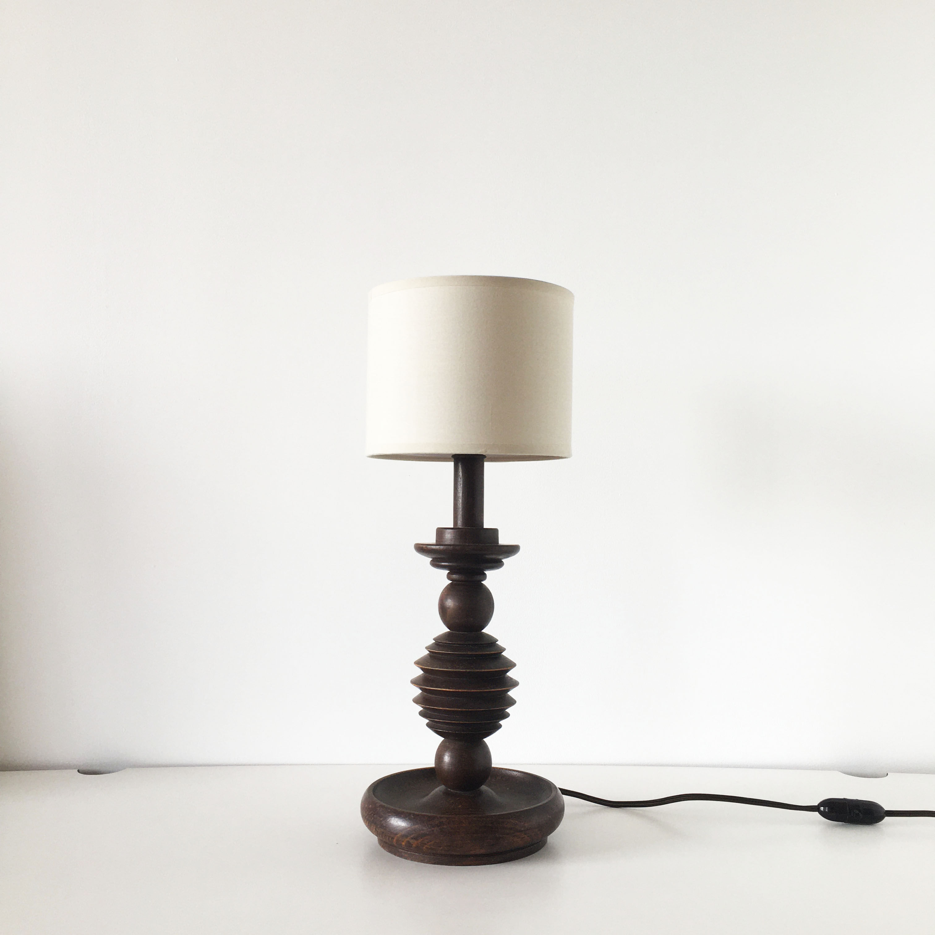 Turned wooden vintage lamp