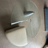 Table de salon Tisch design en verre trempé avec pouf en cuir