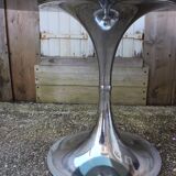 round table with tulip base, chrome and smoked glass