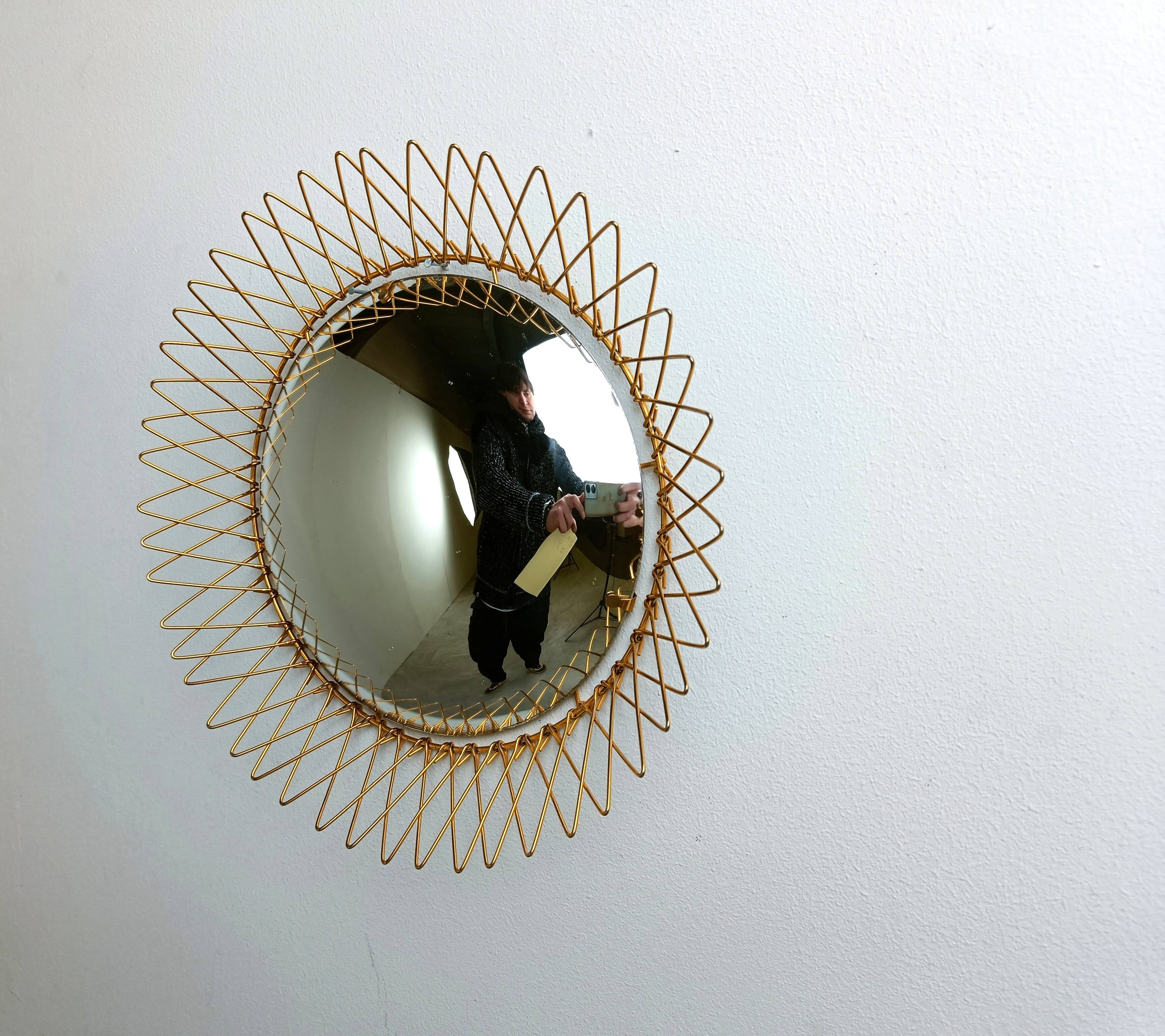 Vintage Bohemian golden sunburst mirror, 1960s
