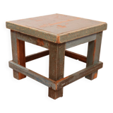 Workshop bedside table in Burmese teak with original blue patina
