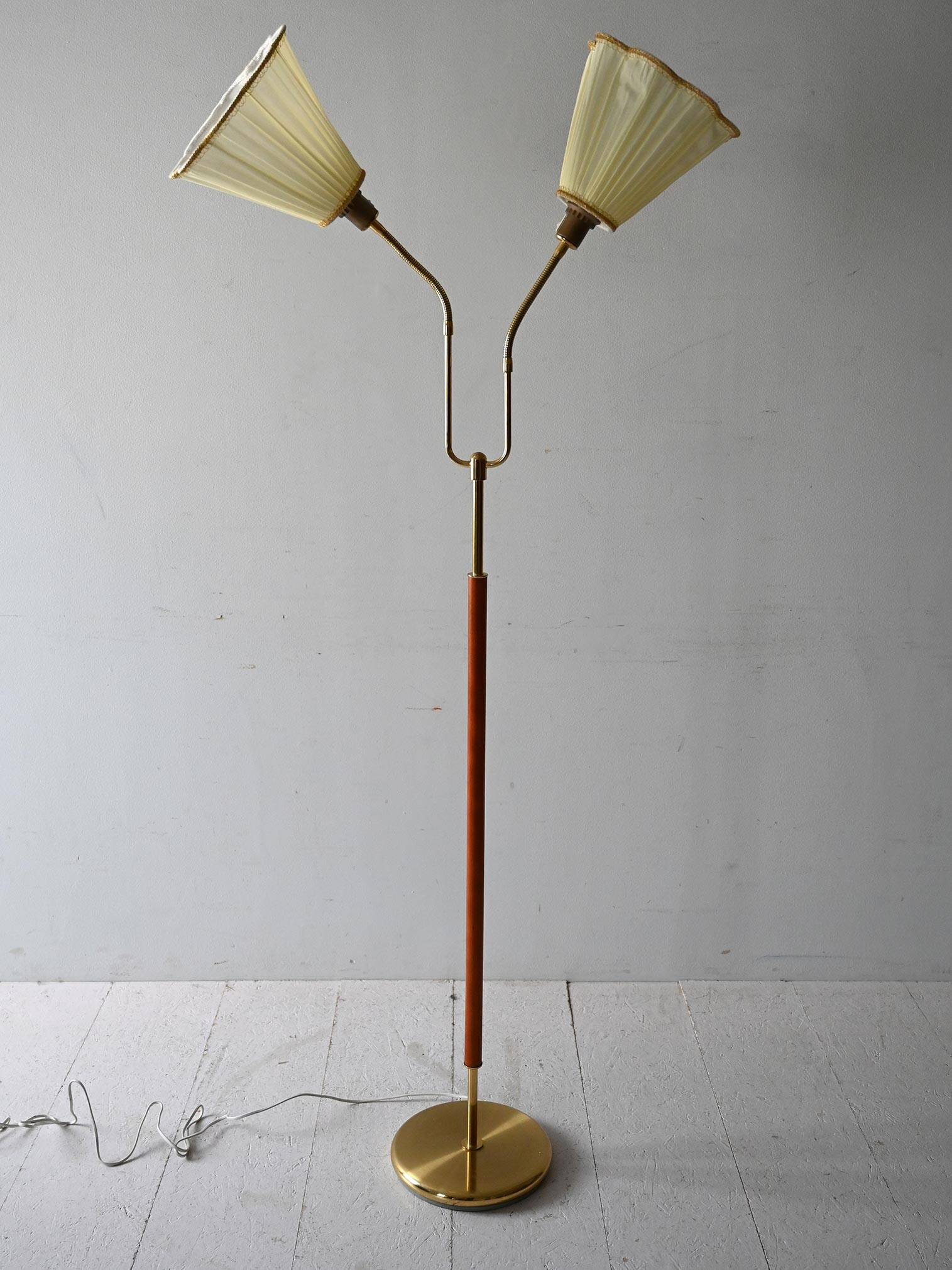 1950s Scandinavian teak and brass floor lamp