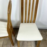Chairs (set of 4) in solid elm and vintage fabric Findahls Denmark 1980