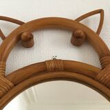 Vintage rattan cat owl mirror