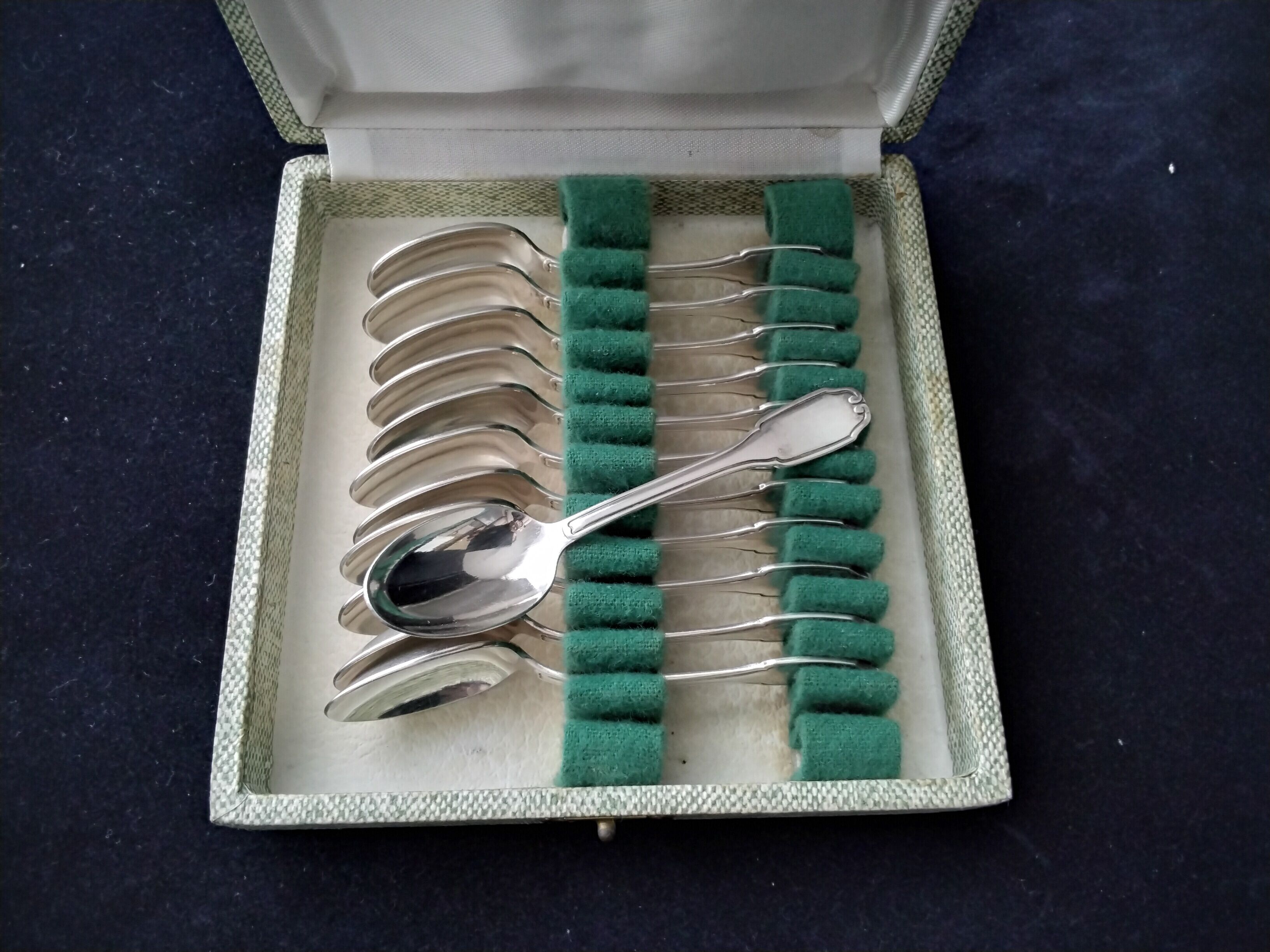 Box of 12 mocha spoons in silver metal Orbrille