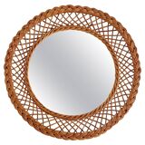 Rustic French Provence Wicker Round Mirror, Organic Modern, Handmade, France