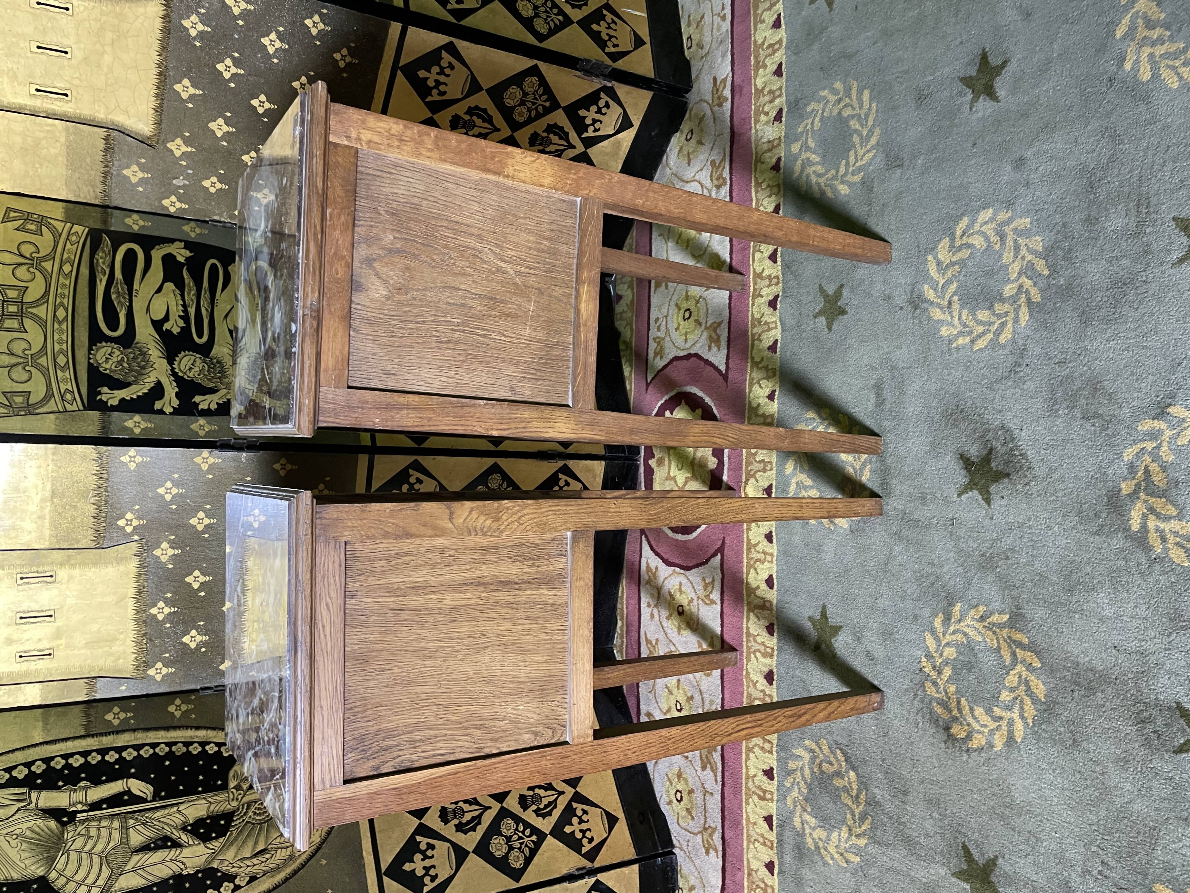 Pair of bedside tables in solid oak and marble