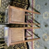 Pair of bedside tables in solid oak and marble