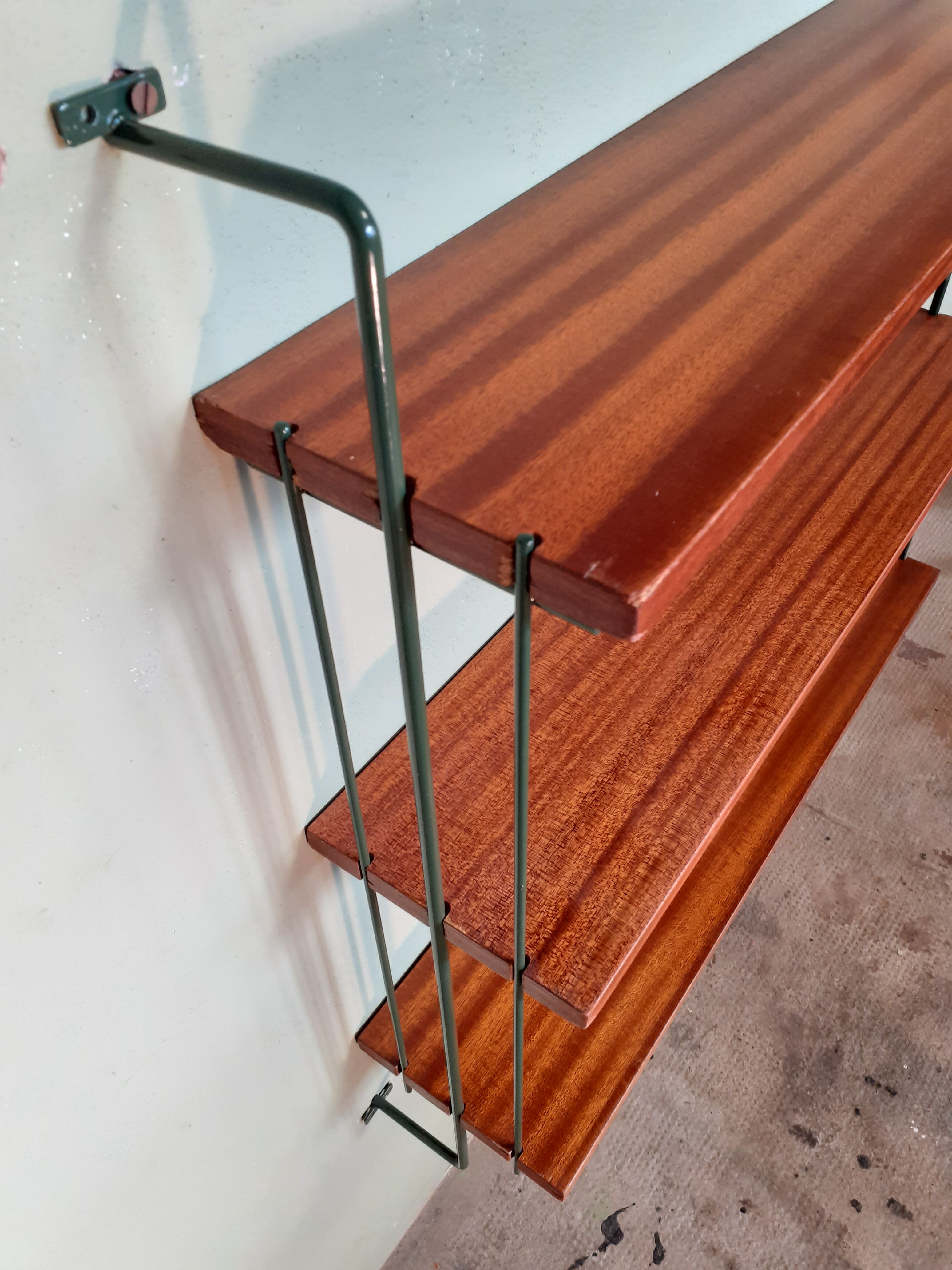 Wall shelf, khaki green and teak