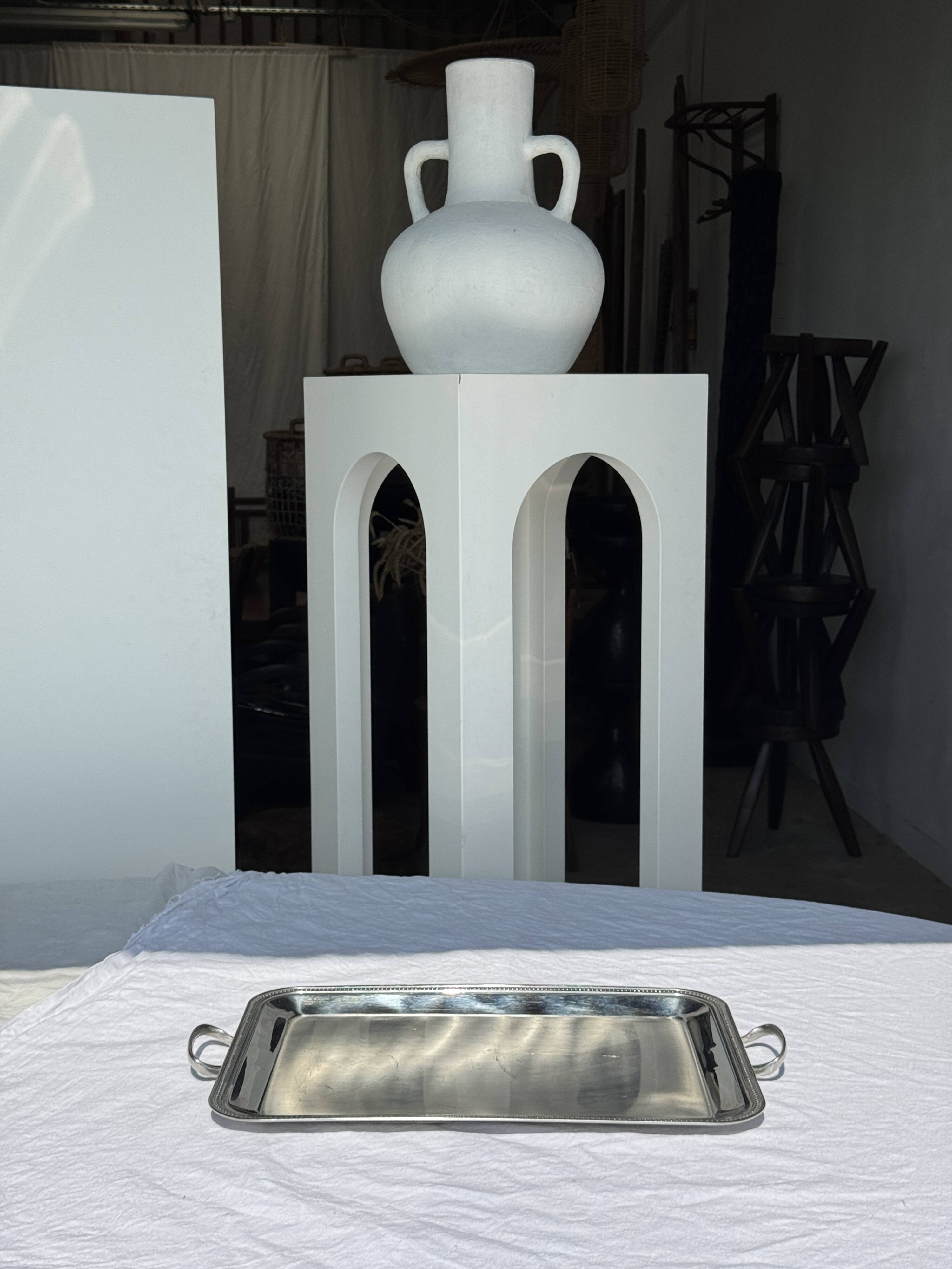 Classic silver tray with pearl stripe frieze