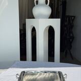 Classic silver tray with pearl stripe frieze