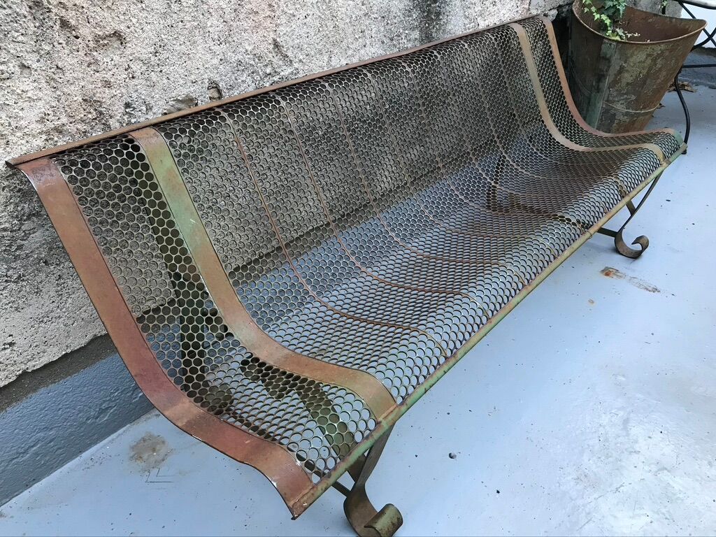 Garden bench perforated metal René Malaval 1950/60