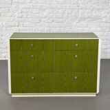 Vintage 6-drawer chest in beige wood and green varnish, Norway, 1960s