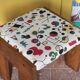 Set of 3 beech wood stools with fabric upholstery in the style of Miro.