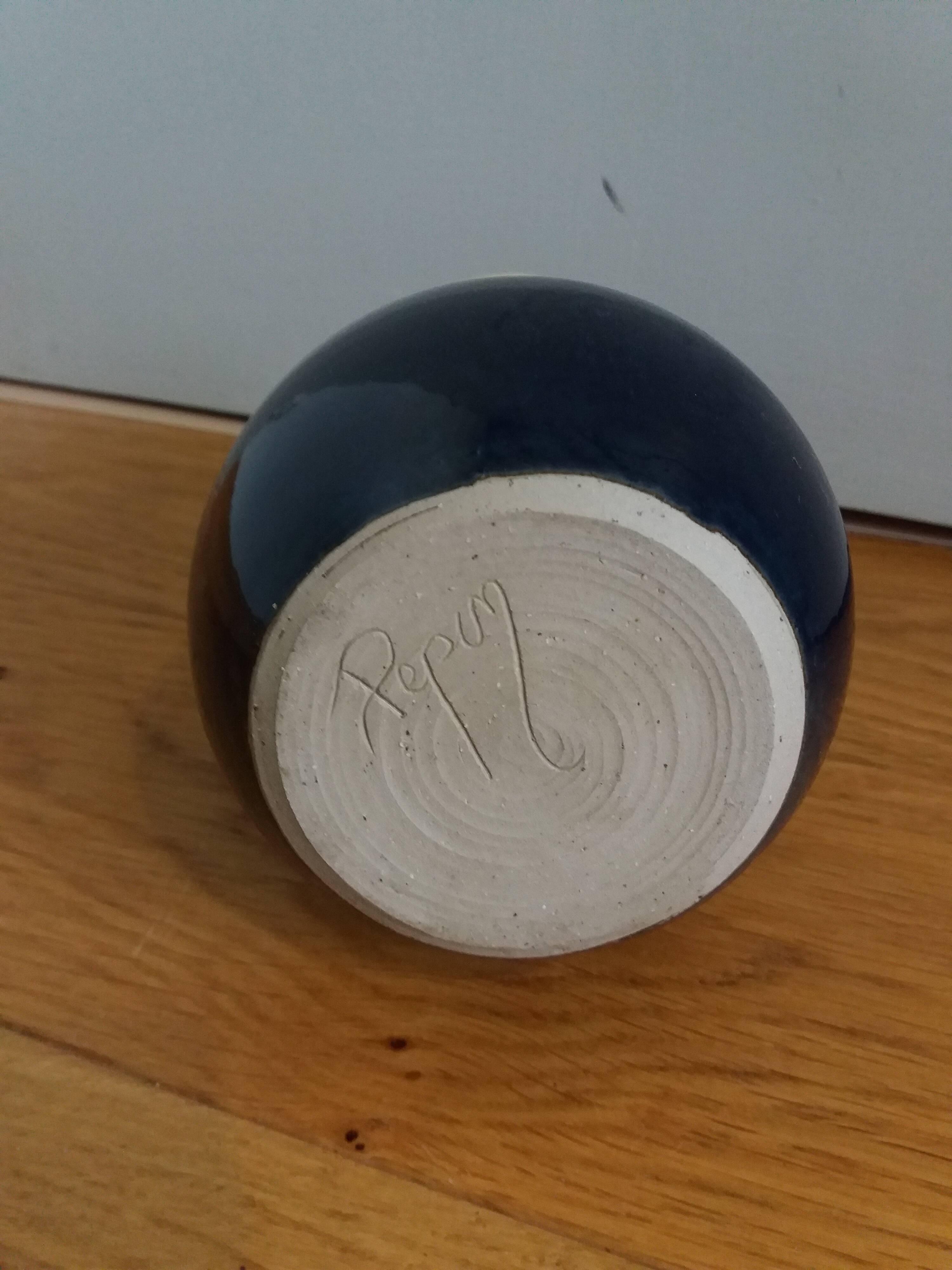 Handcrafted stoneware vase signed Eric Pepin