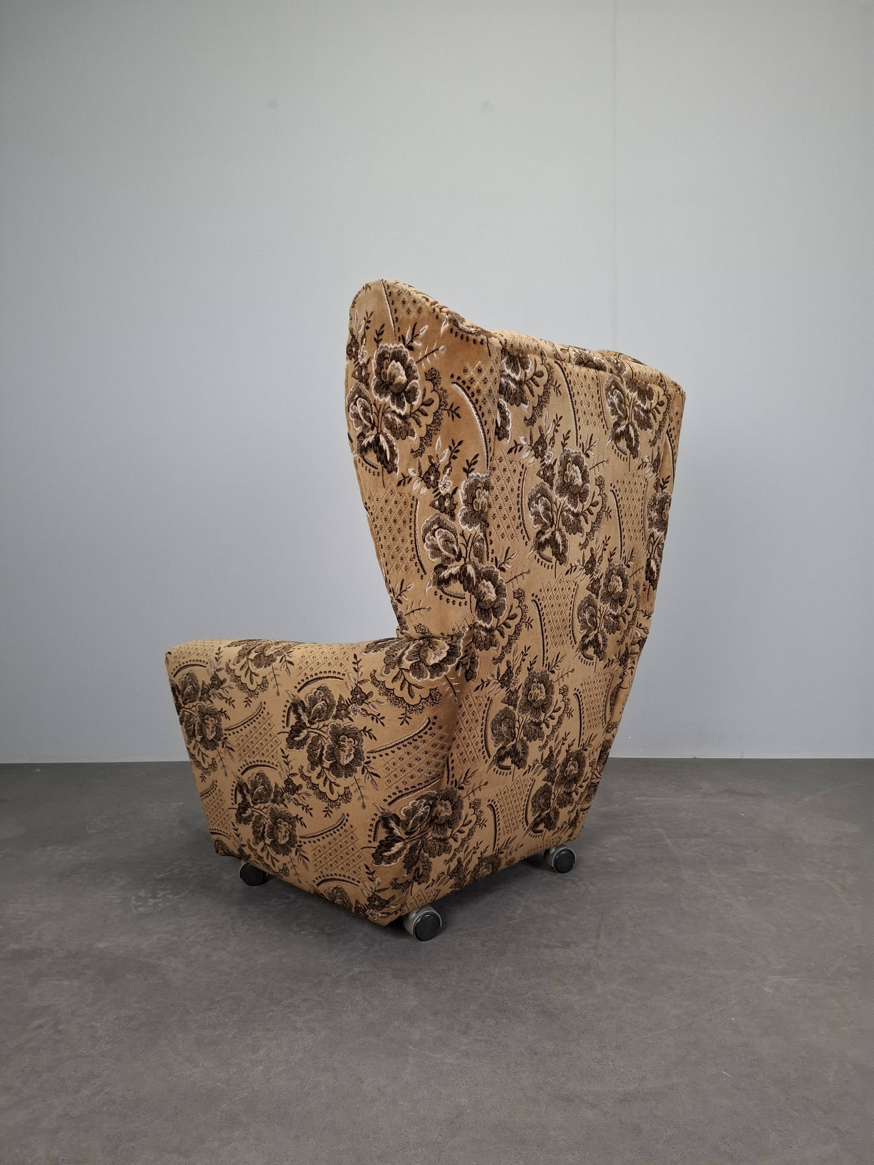 Mid-Century Czechoslovak Plush Wingback Recliner Chair, 1970s