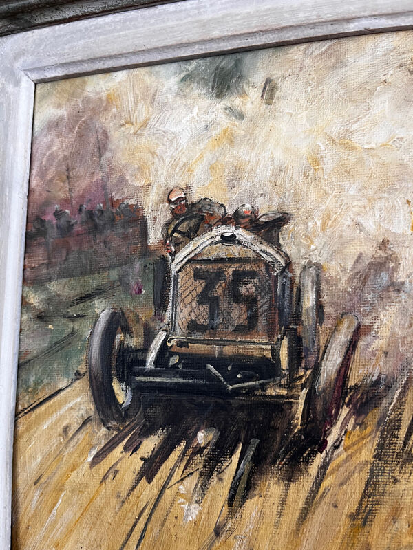 Tableau Grand Prix, course automobile, Paulette Bardy, années 40
