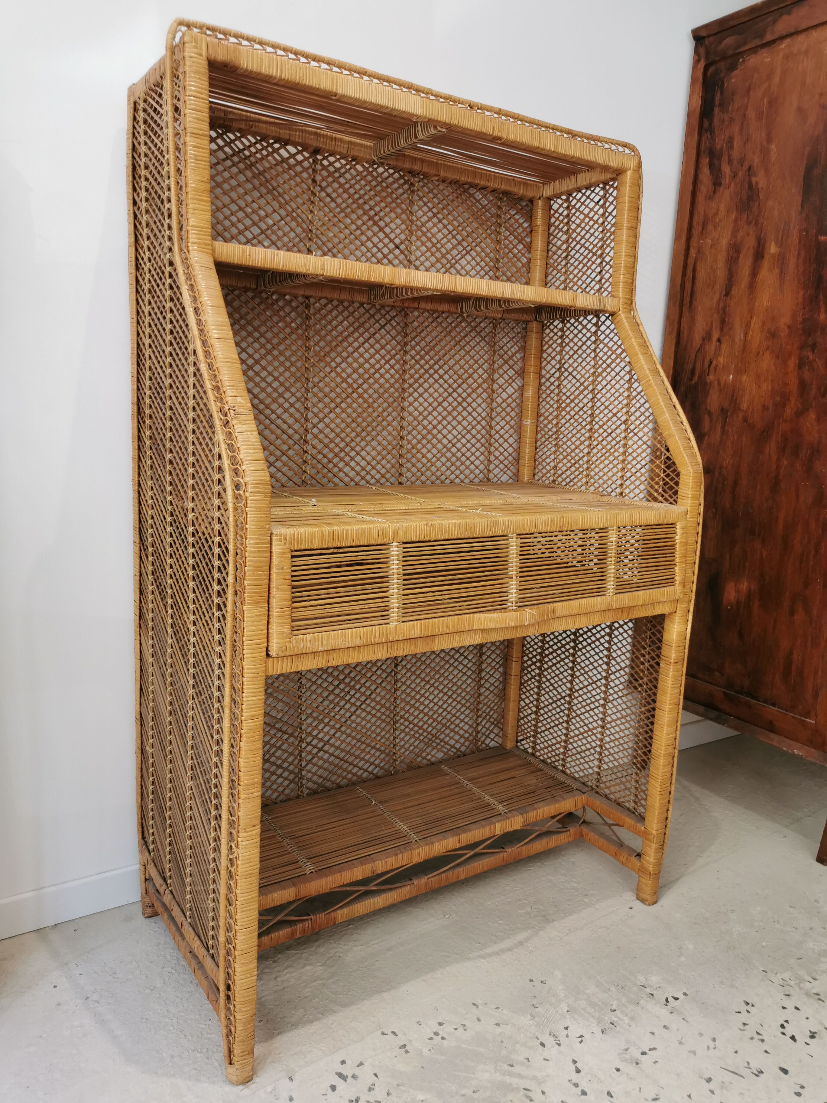 Secretary desk in vintage buri rattan