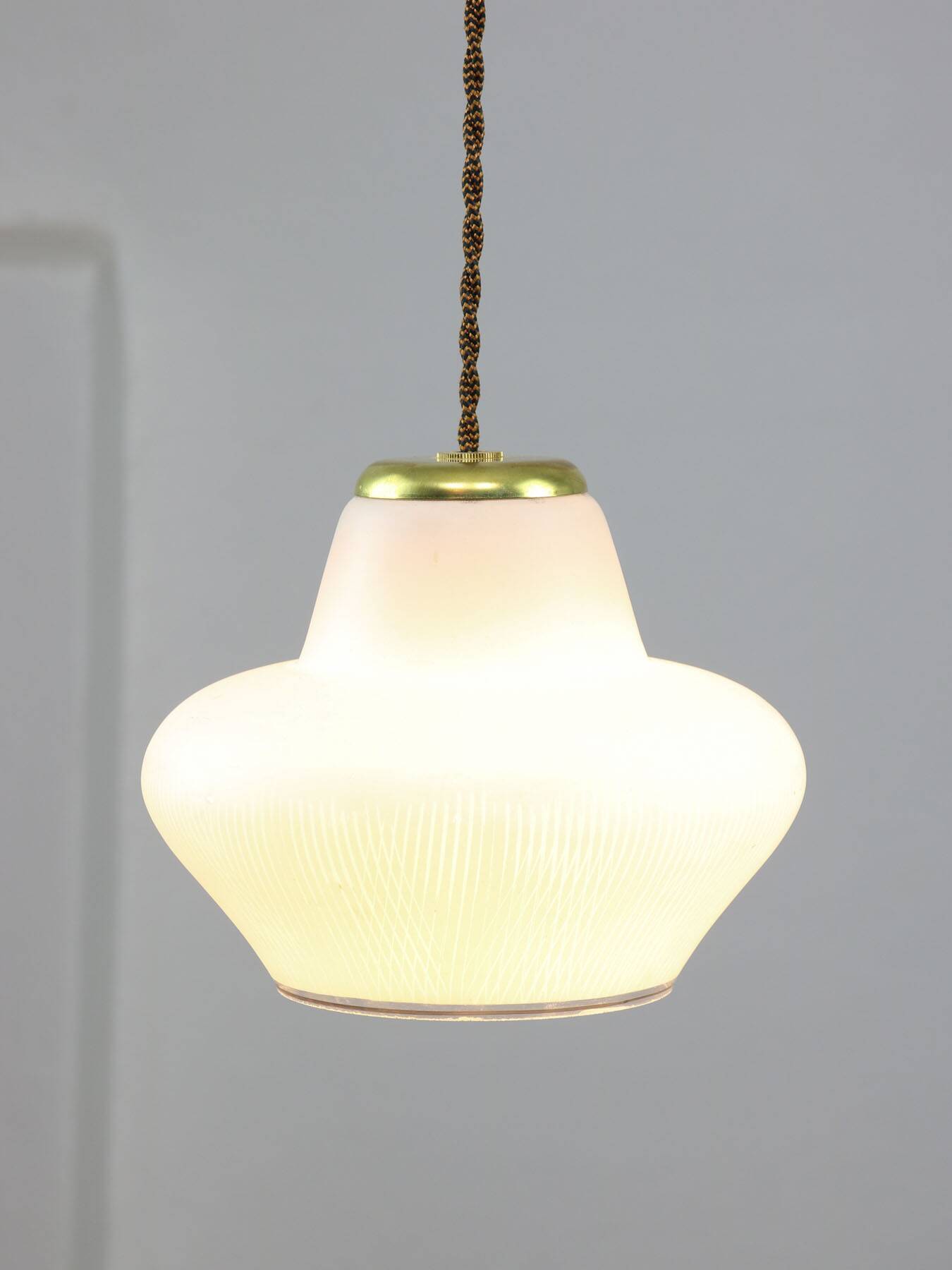 Small Mid-Century Italian Brass and Opaline Pendant Lamp