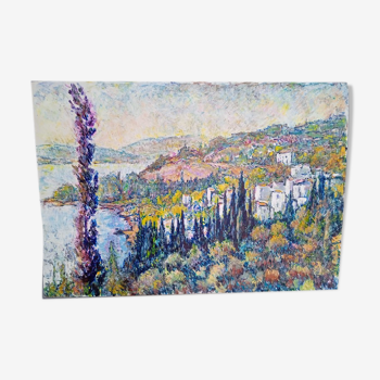 Paysage provençale village huile / carton 76x53cm