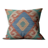 Housse de coussin géométrique turquoise, coussin en laine kilim vintage pour décoration intérieure.