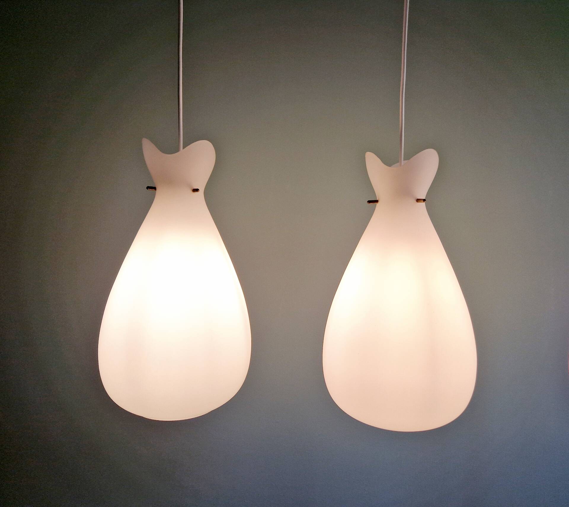 Scandinavian suspension in frosted white glass, 1960s