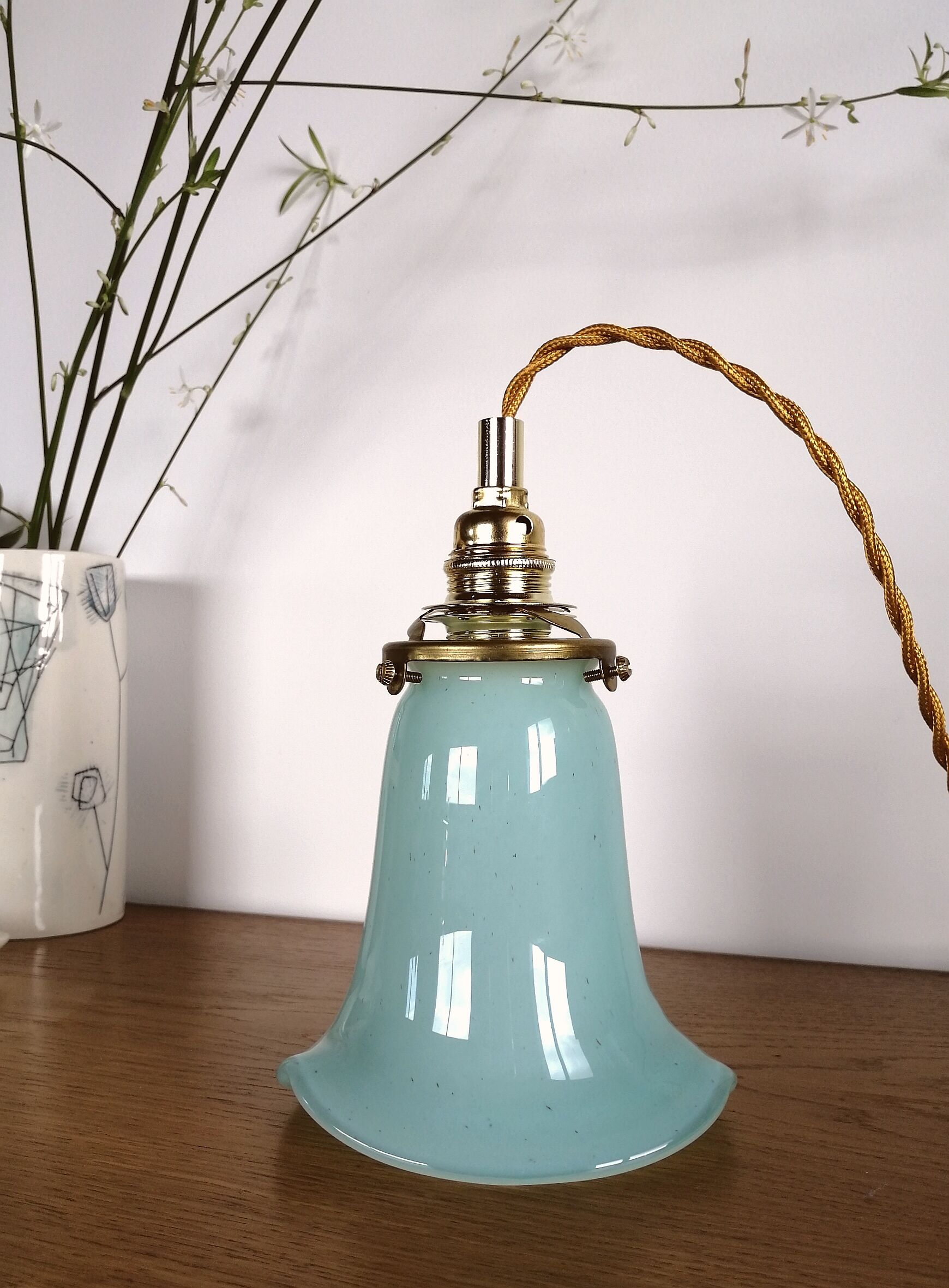 Vintage opaline suspension "light blue" vintage opaline suspension lamp