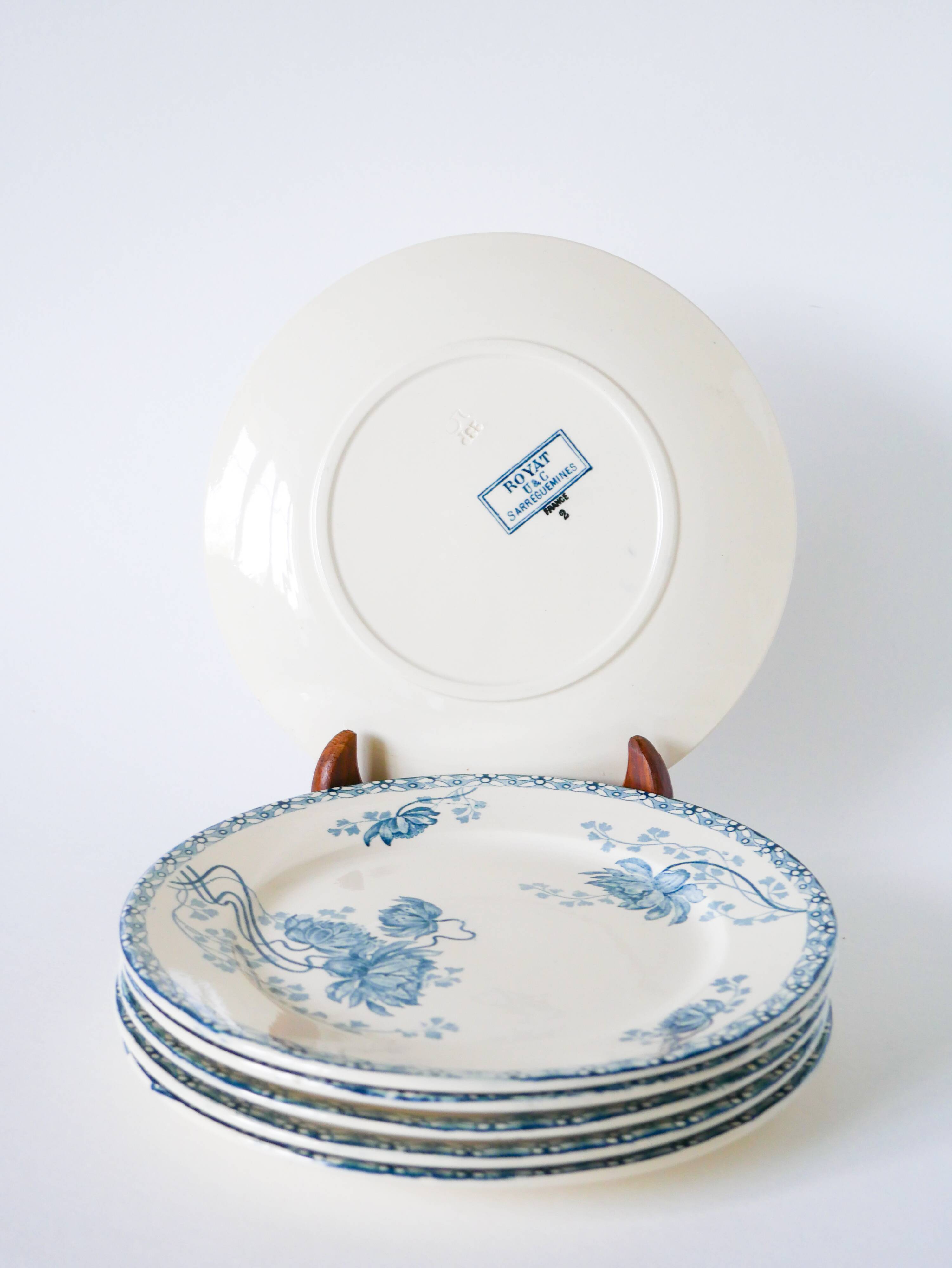 Set of 6 dessert plates in Terre de Fer, Royat model, 19th century