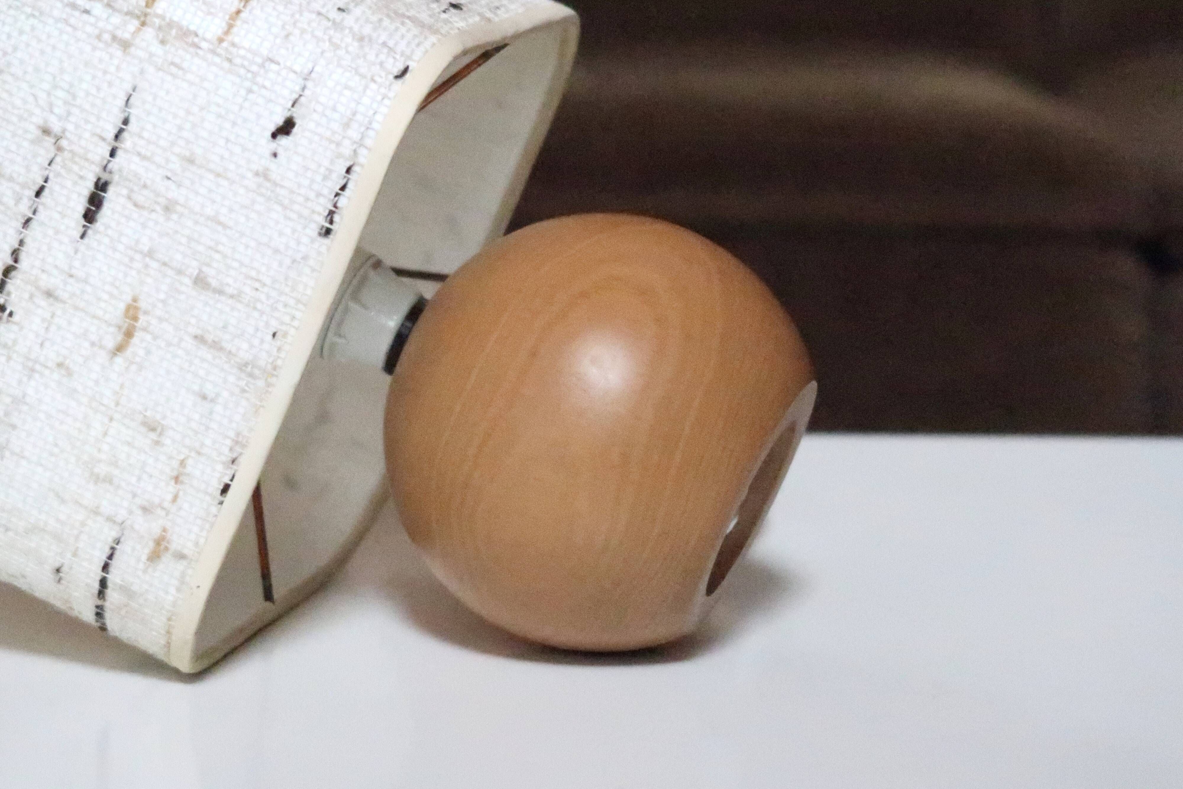 Lamp "ball" in blond wood, fabric lampshade, 70s