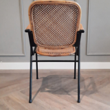 1950s chair in black metal and braided rattan