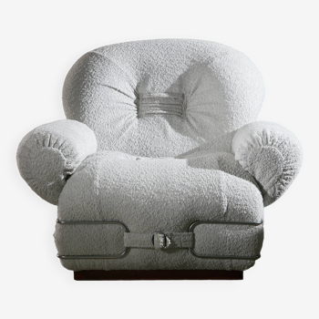 Italian Armchair in White-colored bouclé fabric with Chrome Details, 1960s