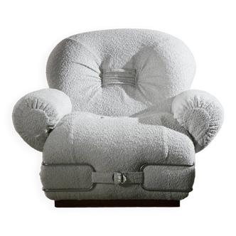 Italian Armchair in White-colored bouclé fabric with Chrome Details, 1960s