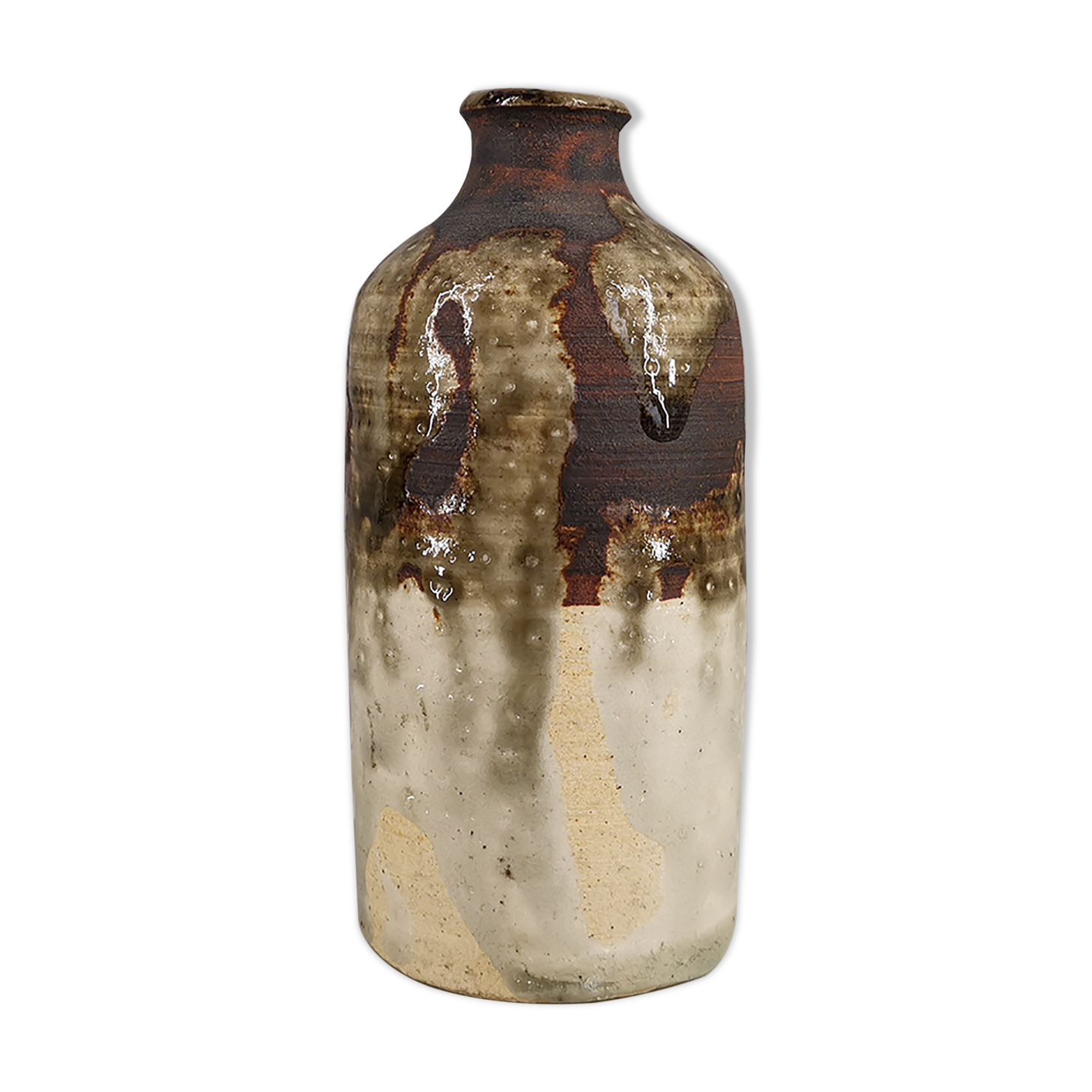 Enamelled sandstone vase signed by the artist 1960