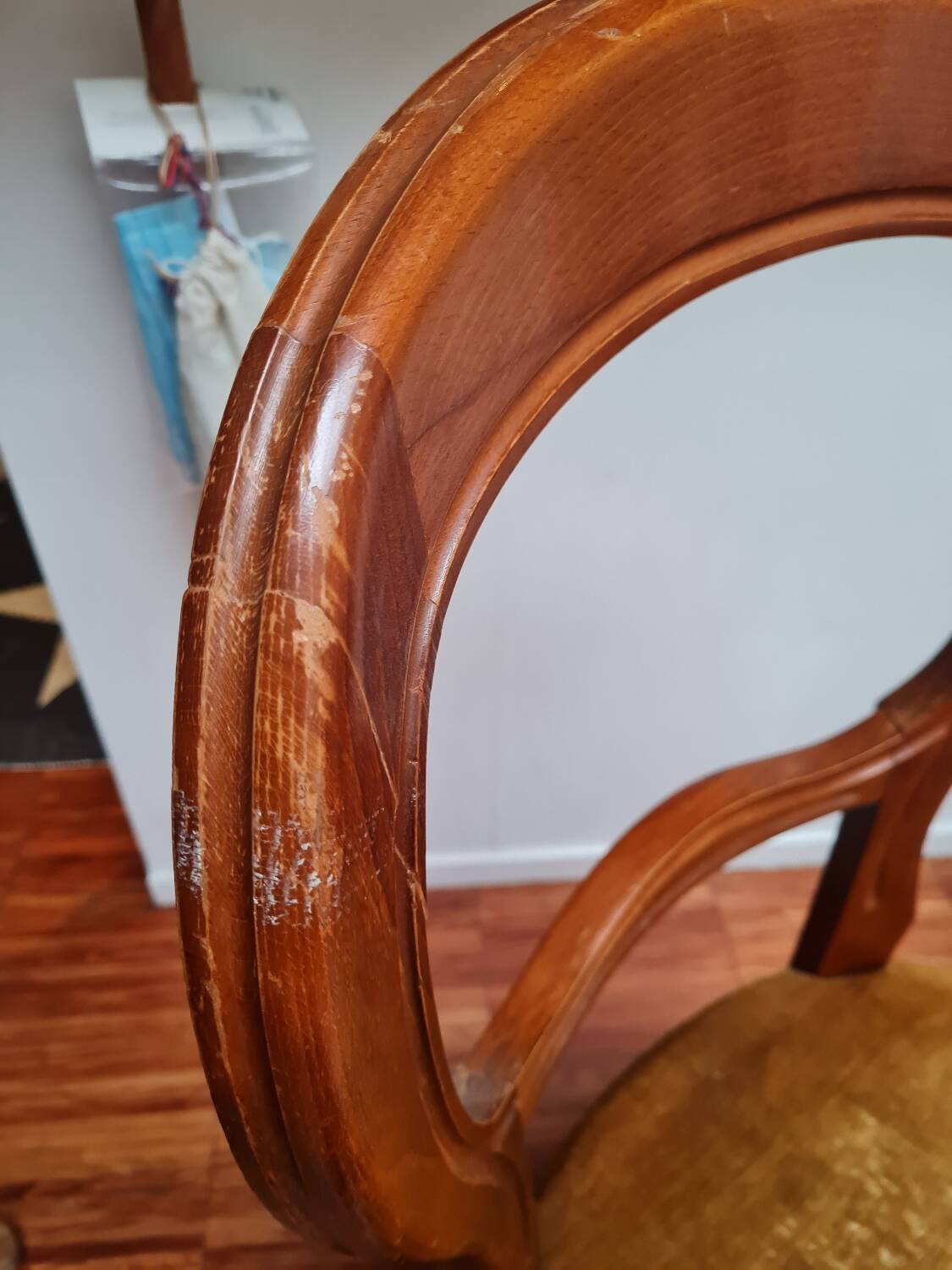 Pair of wooden chairs with velvet seats