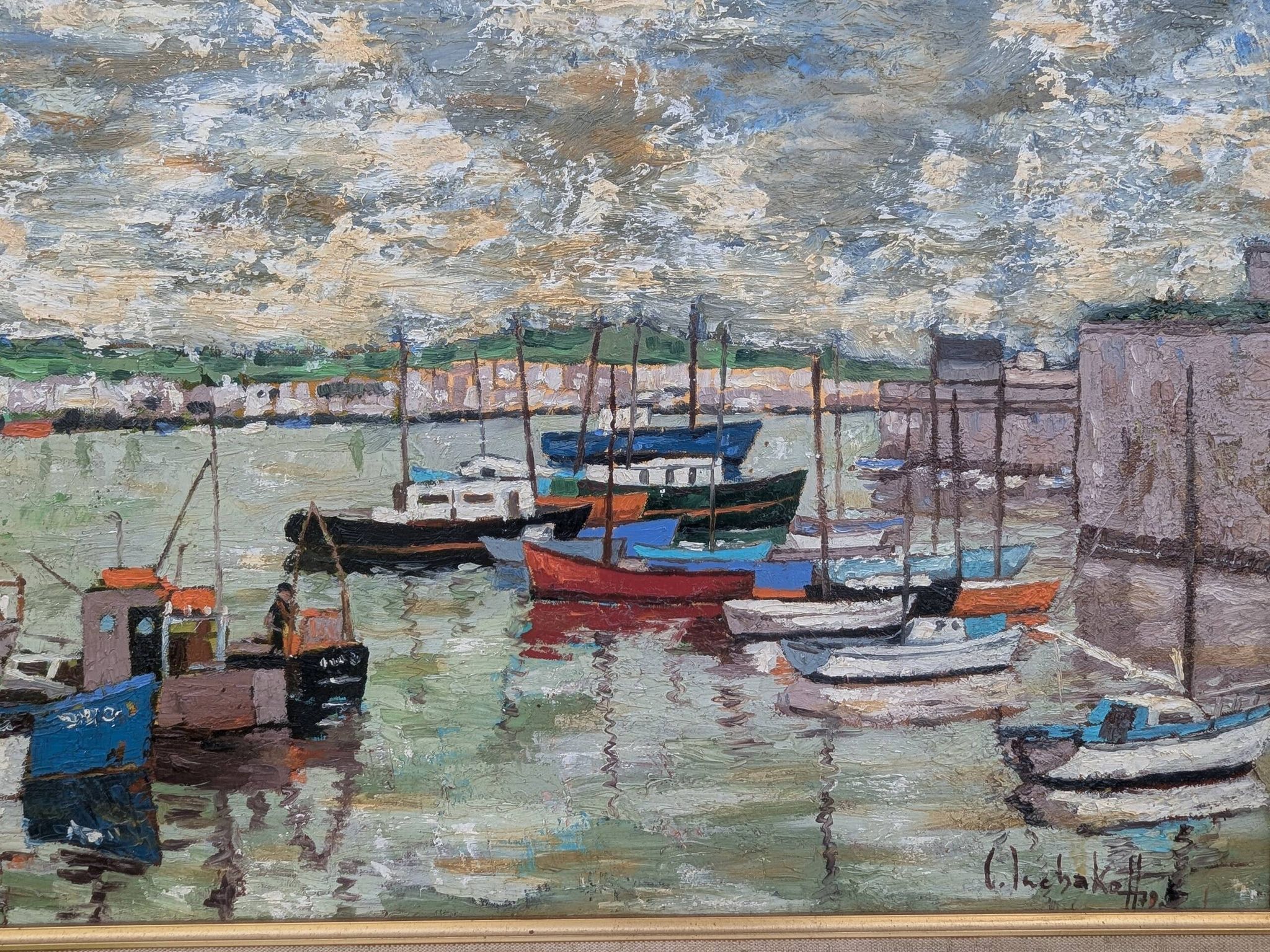 Oil on canvas Port of Concarneau signed Inchakoff 79 marine Brittany
