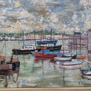 Oil on canvas Port of Concarneau signed Inchakoff 79 marine Brittany