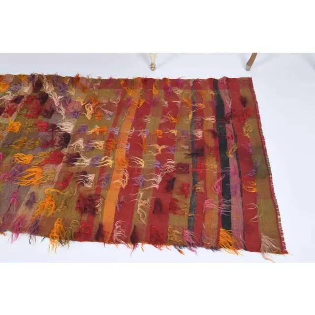 Vintage Turkish Hand-Knotted Wool Cotton Red Kilim Runner Rug 103x220