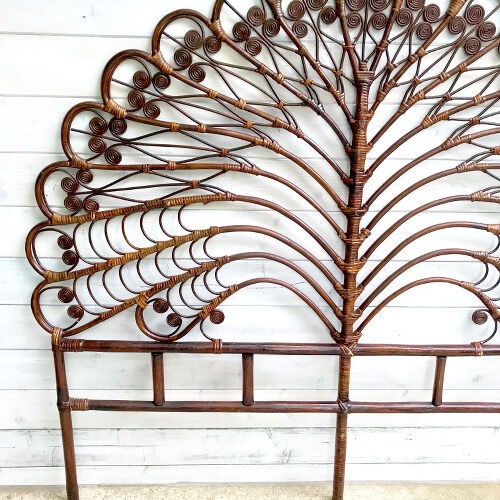 Headboard rattan peacock