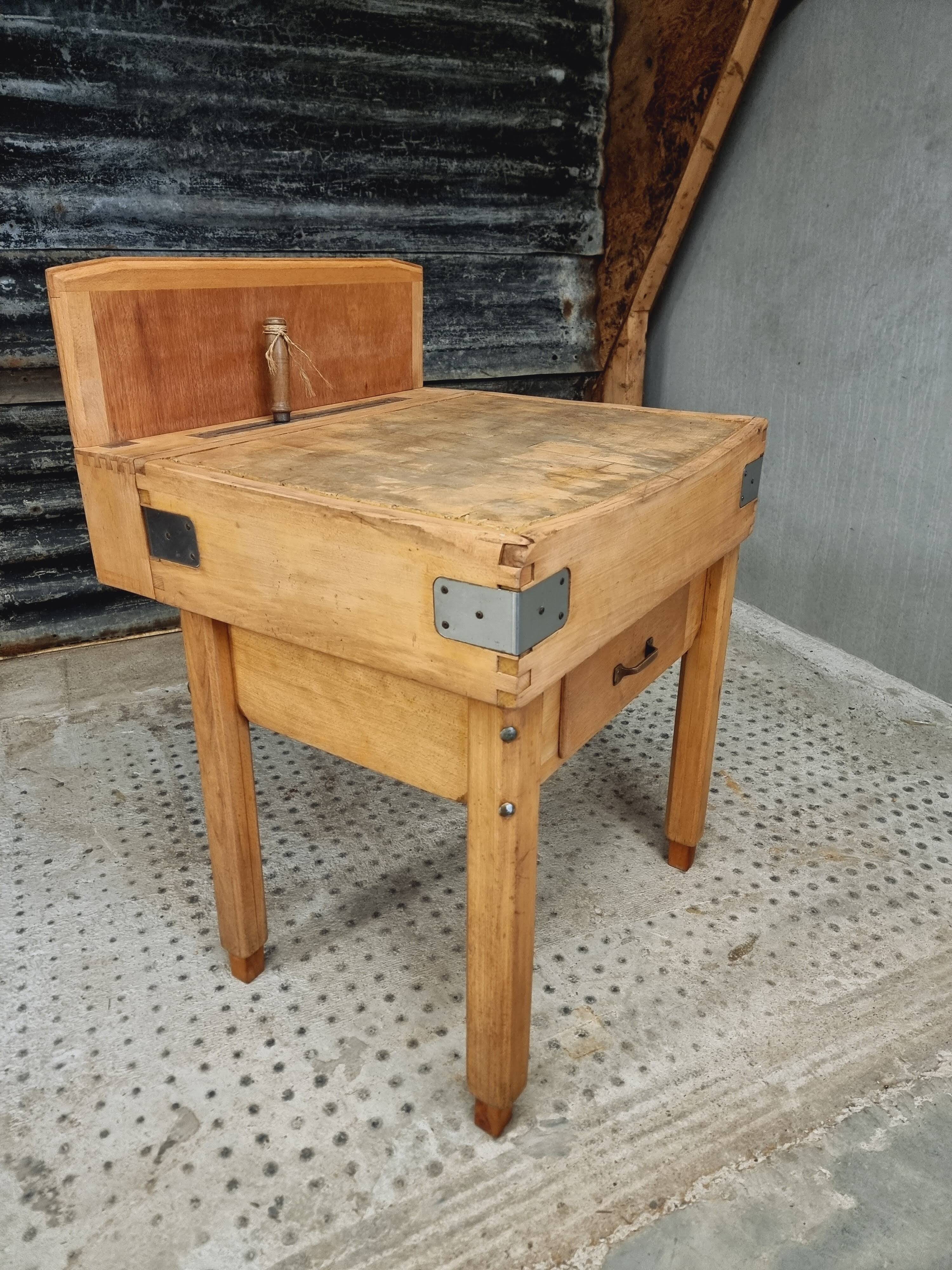 Vintage block butcher table beech kitchen island 74 x 81 cm