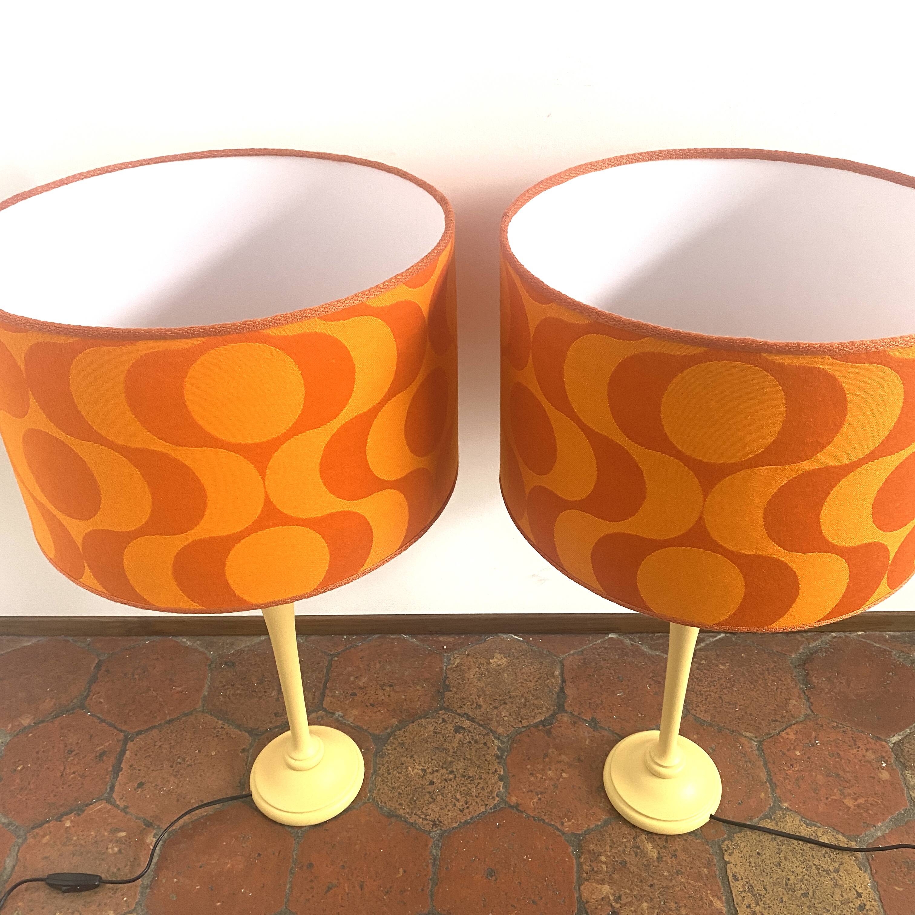 Pair of vintage upcycled lamps - upcycling - Orange pop