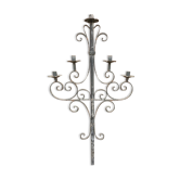 Ancien lampadaire d'église chandelier 5 feux torchère fer forgé début 20ème