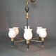 Maison Lunel 1960 6-light chandelier in gilded brass and green lacquered.