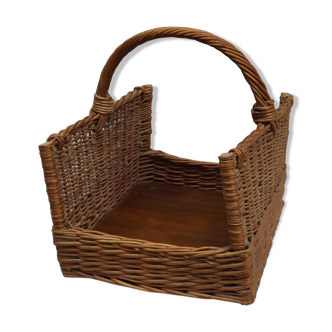 Panier ancien portes bûches bois en rotin
