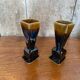 Pair of art deco flamed ceramic vases in black & beige vintage