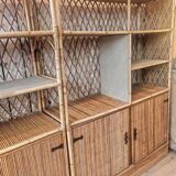 Pair of vintage bamboo rattan bookcases