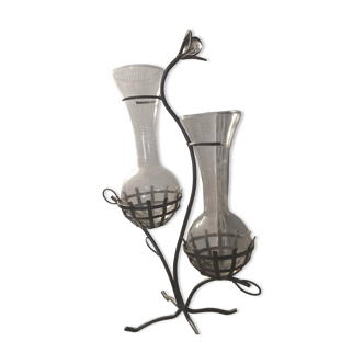 2 glass soliflore vases on support