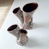 2 Vases of Vallauris in ceramic swaddled volcanic effect.