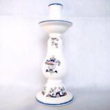 Old Rouen style earthenware candle holder decorated with flower basket 25 cm